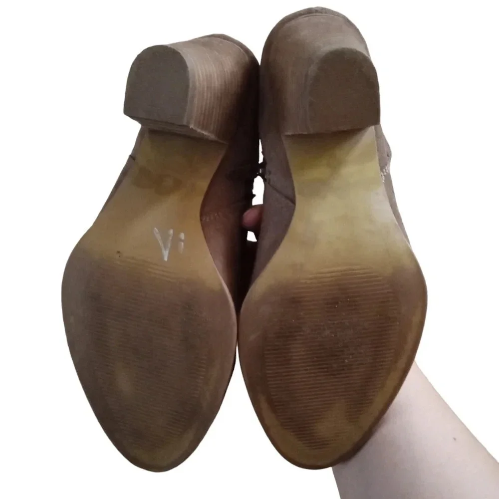 Steve Madden Womens Cian Leather Fringe Trim Booties Light Taupe Size 7.5